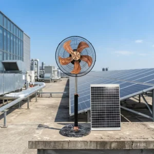 18 inch Solar powered Metal Camping Floor Fan Brushless Motor Ultra strong Airflow Remote Control Emergency Backup Power Outages