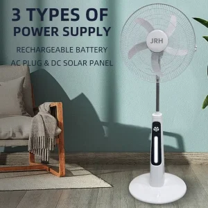 18inch Electric Solar Rechargeable Fan with Battery USB Charge LED Light Remote Control Energy Efficient Oscillating