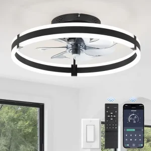 19.7 Inch Led Smart Ceiling Fans with Led Lamps Lights Read Rotation for Living Room Home with Remote Control