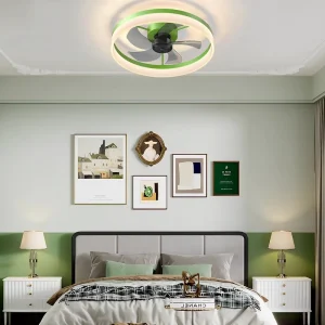 19.7in Green Round AC 6-Speed Reversible Timer Remote APP Dimmable LED Flush Ceiling Fan Light