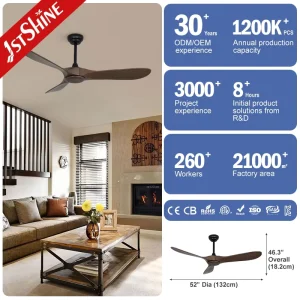 1stshine Ceiling Fan Quiet Dc Motor 3 Blade Wooden Ceiling Fan with Remote Control