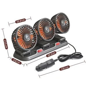 2-in-1 3 Heads USB Car Fan 360 Degree Rotating 3 Speeds Cooling Air Condition USB Portable Vehicle Fan 5V/12V/24V