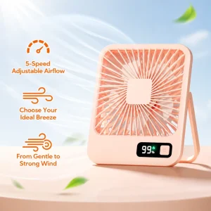 2-in-1 Desktop Fan Digital Display Fan Slim Desk Fan Battery-Powered for Office Travel Library Outdoor Use