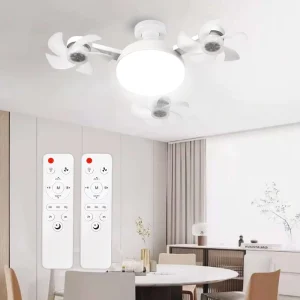 2 in 1 Hanging Folding Ceiling Fan With LED Light Remote Control Socket Temperatures and 3 Wind Speed