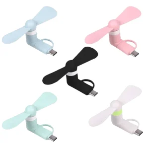 2 in 1 Macaron Colorful Logo Custom USB Mini Mobile Phone Fans Type-C Android Portable Small Silent Fan for Promotion Gifts