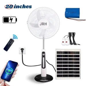 20 Inch AC DC Digital Solar Fan with Lithium Battery 9 Speed Rechargeable Pedestal for Outdoor Household Use