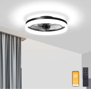 20 Inch Low Profile Ceiling Fan with Light and Remote Flush Mount LED Fan Light 6 Wind Speeds Ceiling Fans Lights for Bedroom