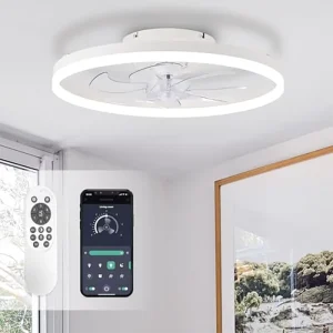 20 Inch Modern Hanging LED Ceiling Lamp Light with 6 Speed Fan Smart Small Sitting Room All In One Roof for House