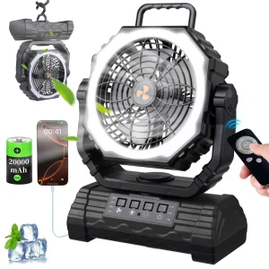 20000 MAh Portable Outdoor Solar Camping Fan with Remote Control AndLED Lightsolar powered Table Fansuitable for Outdoor Fishing