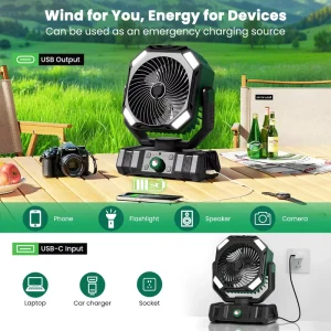 20000MAh Battery Powered Portable Battery Operated Tent Air Conditioner for Camping Fan Rechargeable Misting Fan