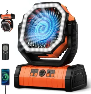 20000mAh LED Light F6 Rechargeable Camping Fan 4 Speed Timer Portable with KC Battery Certificate for Outdoor Cooling