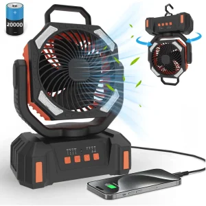 20000mAh Outdoor Camping Rechargeable Fan with Power Bank and Lighting USB Portable Desk Table Fan for Tent Use