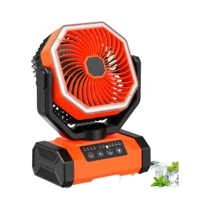 20000mAh Portable Charging Fan with Remote Control LED Light 4 Speed for Car Hotel Household Use