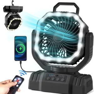 20000mAh Portable Outdoor Camping Fans Remote Control Rechargeable with Lamp Power Bank Car Compatible Quiet Operation