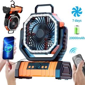 20000mAh Portable Outdoor Camping Fans Remote Control Table Rechargeable With LED Light Fan Cooler