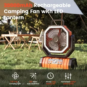 20000mAh Portable Rechargeable Outdoor Camping Fan USB Table Fan With LED Light and Power Bank