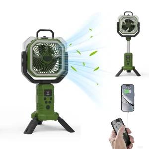 20000mAh Rechargeable USB Battery Powered Camping Fan LED Light Four Level Adjustable Mist Cooling Brushless Motor for Car Hotel