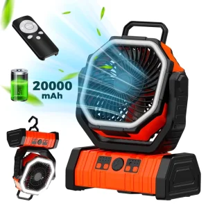 20000mAh Solar-Powered Portable Rechargeable Outdoor Camping Fan with Lights