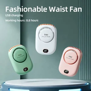 2000mAh Portable Wearable Fan 3 in 1 USB Rechargeable Neck Waist Clip Desktop Fan with Quiet Brushless Motor