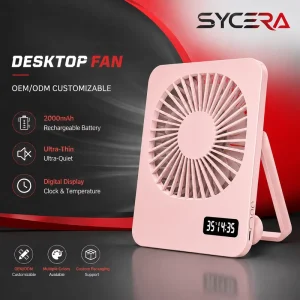 2000mAh Rechargeable Portable Table Fan Ultra Thin Desktop Breeze Generator with Digital Clock Display OEM ODM Service