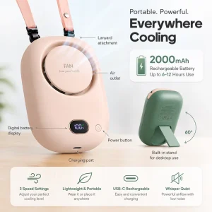 2000mAh Waist Hanging Necklace Mini Fan Mini Neck Fan Mini Portable Fan