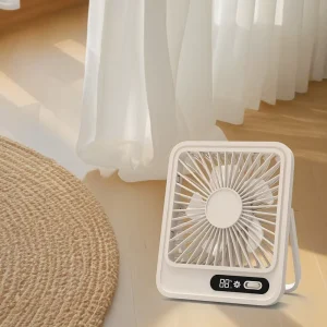 2025KC PSE Rechargeable ABS Plastic Portable 3 Speed Hangable Mini Desk Fan with English Display for Table Use