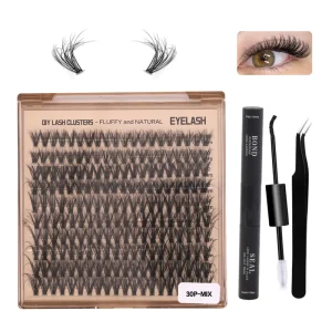 20P 30P 40P 50P 100P 200P Cluster Lashes KITS with Bond Seal Tweezer 200pcs Per Tray Fluffy and D Curl Cashmere Fan Eyelashes