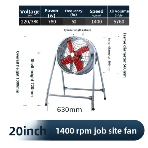 20SF Axial Flow Fan 220v High power Ventilation Fan Strong Ducted Exhaust Fan Kitchen Industrial Ventilation Fan
