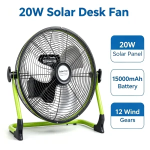 20W Solar Fan 3 Speed Adjustable Floor Fan for Home Camping Emergency Power Outage