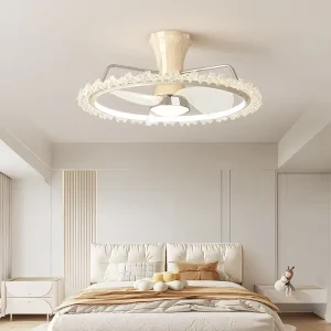 21 Inch Modern Cream LED Lamp Ceiling Fan with 3 Blades & 6 Speed Bldc DC Motor 110V 220V Remote & App Control for Bedroom