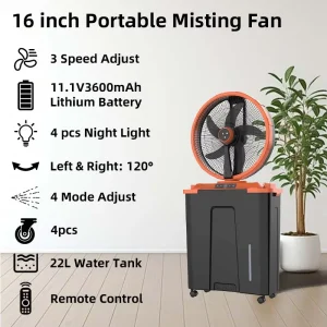 2200ML Capacity Bucket 3 Speed Adjust Ventilador Recargable Mist Cooling Fan with Timer Function & Remote