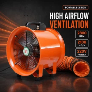 220V Portable Axial Exhaust Fan 2100m3 h Industrial Ventilation Blower with 10m Air Duct Hose