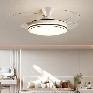 220v Bladeless Ceiling Fans with LED Lights 42 Inch Retractable Motor Remote Control for Home Kitchen Bedroom