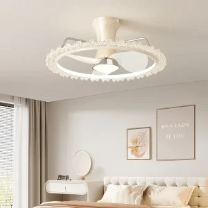 23 Inch Modern Ceiling Fan LED Lamp Remote Control 6 Speed 3 Blades Mini BLDC Smart DC Motor for Bedroom Bathroom Roof Square