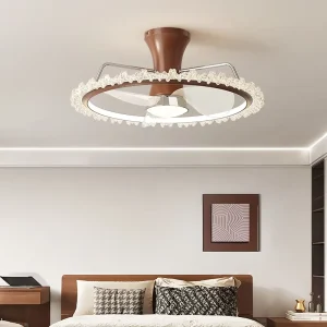 23 Inch Modern LED Iron Ceiling Fan with Light Remote Control 6 Speed Walnut Bedroom Bathroom SAA Certified 220V Motor