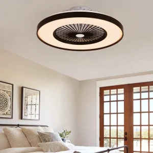 23″ Smart Bladeless Ceiling Fans With Google Assistant App Control 6 Speed Dimmable LED RGB Lights Flush Mount Ceiling Fan