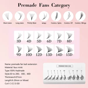 240 Fans Premade Lash Fans Tray 0.07 3D 20D Thin Pointy Base Faux Mink Mega Volume Premade Eyelashes for Salon