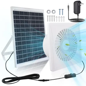 25W 12V Solar Panel Powered 8 Inch Exhaust Fan 2600 RPM OEM ODM Customizable Dual Ball Bearing Plastic