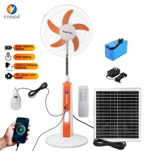 25W Brushless Solar DC Fan with Lithium Battery and Remote Control, Outdoor Cooling Fan