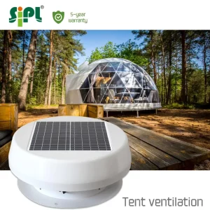 25W Solar Powered DC Brushless Attic Roof Fan IP68 Waterproof 14in Axial Flow Fan Active Ventilation for Geodesic Dome