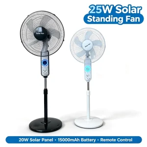 25W Solar Standing Fan 3 Speed Adjustable Floor Fan for Home Camping Emergency Power Outage