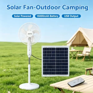 25W Solar Standing Fan 3 Speed Adjustable Floor Fan for Home Camping Emergency Power Outage