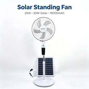 25W Solar Standing Fan 4 Speed Adjustable Floor Fan for Home Camping Emergency Power Outage