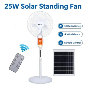 25W Solar Standing Fan 4 Speed Adjustable Floor Fan for Home Camping Emergency Power Outage