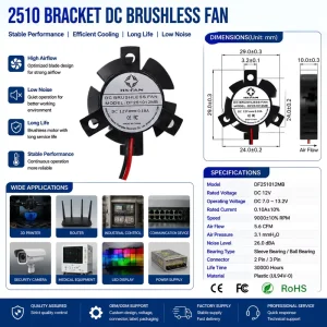 25x25x10mm Small Size DC Cooling Fan High Speed Axial Fan Low Power Consumption Fan for Communication Equipment Cooling