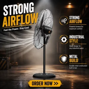 26 Inch High Quality Industrial Free Standing Fan 220V Powerful AC Electric Copper Wire Motor Aluminum Alloy Blades Warehouse