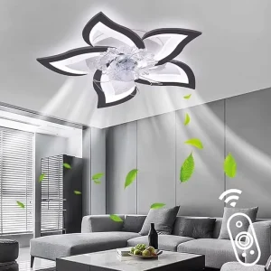 27.2in New American Durable LED Ceiling Fans with Lamp Modern Flower Low Profile Flush Mount Ceiling Fan 6 Gear Wind Speed
