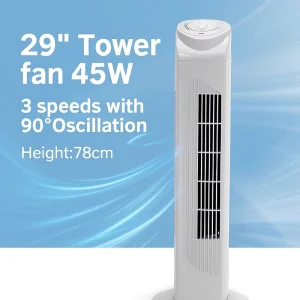 29 Inch Bladeless Oscillating Pedestal Electric Fan Slim Tower Design Air Cooling for Home Outdoor Hotel Ventilation Fan