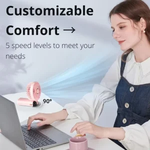 3 in 1 Foldable Portable Wearable Fan Rechargeable Hands Free LED Power Indicator 1200mAh Quiet for Climbing Camping