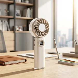 3-in-1 Rotary Button Mini Portable Wearable Battery Neck Desk Fan Quiet High Speed Cooling Digital Display Touch Control